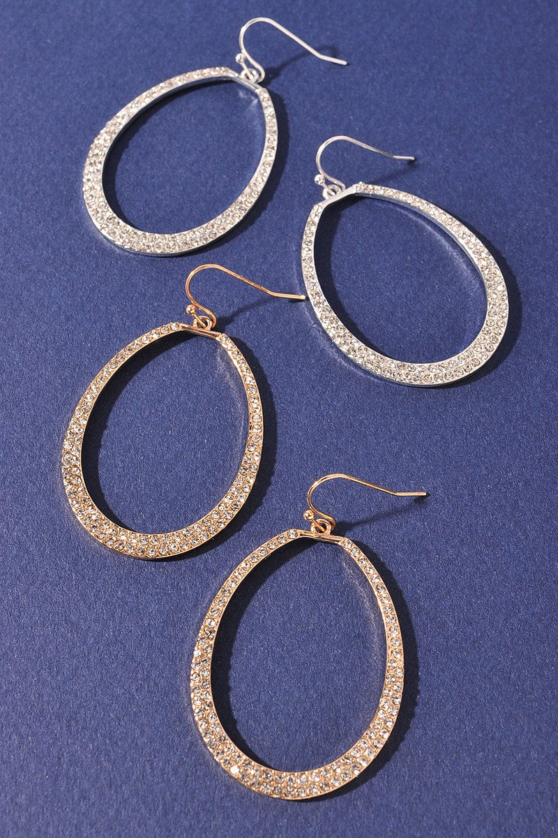 OVAL SHAPE PAVE ACCENT METAL EARRINGS