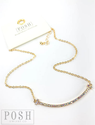 9PN106  Chain necklace with AB rhinestone smile bar (2 colors)