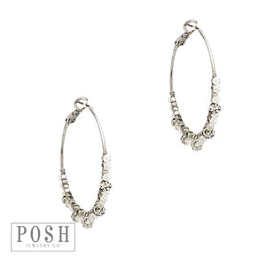 9PE217 Hoop earring with hand wrapped clear beads and rhinestone rondelles