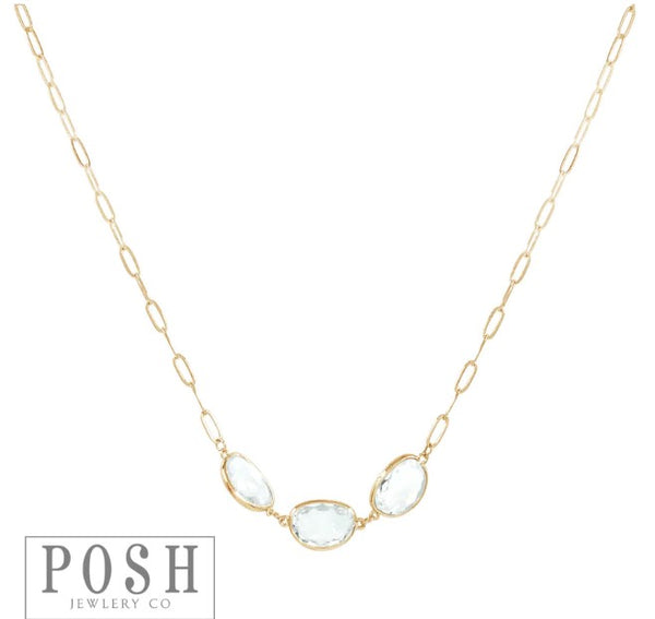 9PN127 Chain necklace with 3 clear center stones