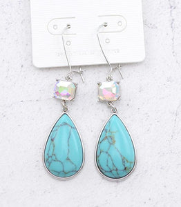 Turquoise Teardrop Semi Stone Glass Stone Earrings