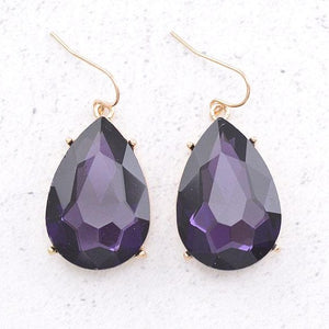 Purple Glass Stone Teardrop Earrings