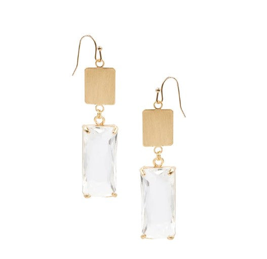 9PE134 Large rectangle crystal on square earring (2 colors)