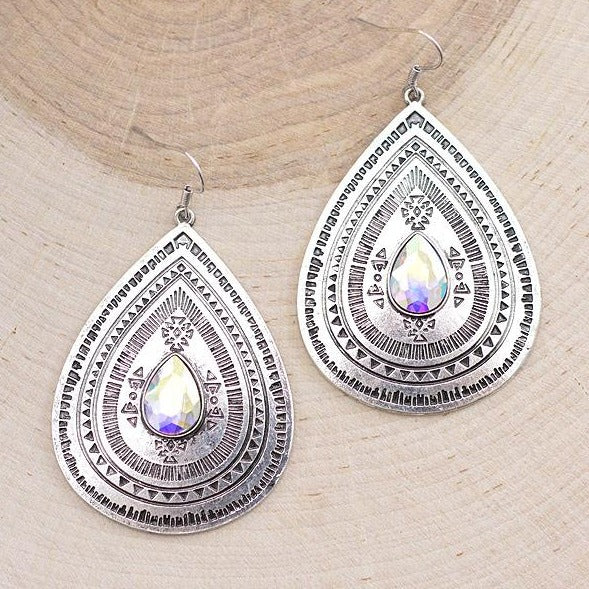 Metal Concho Teardrop Earrings