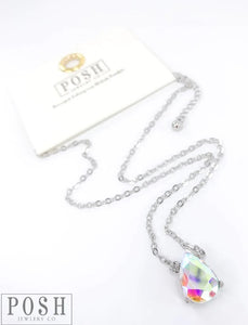 9PN128 Chain necklace with rhinestone teardrop (3 colors)