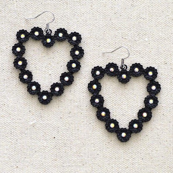 Flower Heart Rhinestone Earrings