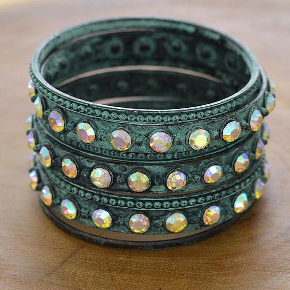 Rhinestone Bangle Bracelet Set