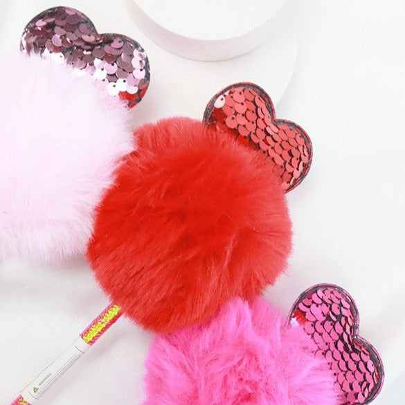 Sequins Heart Pom Pom Pen