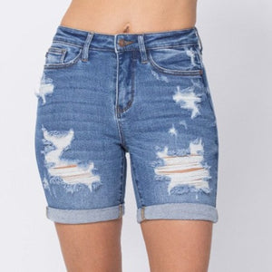 Judy Blue Mid Length Destroyed Shorts