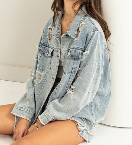 TOTAL STYLER DISTRESSED LONG-SLEEVE DENIM JACKET