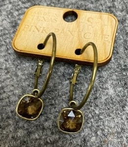 1E508BLCI 10mm bronze/LIGHT COLORADO IGNITE cushion cut drop on medium bronze hoop earring