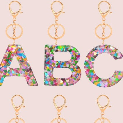 Initial Letter Sparkle Confetti Keychain Keyring