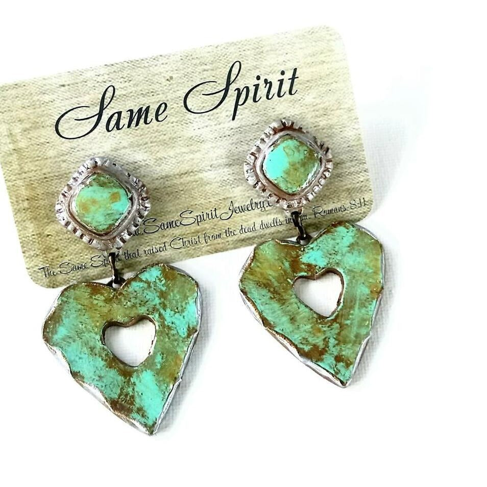 Stampede Heart Distressed Turquoise Earring With Post
