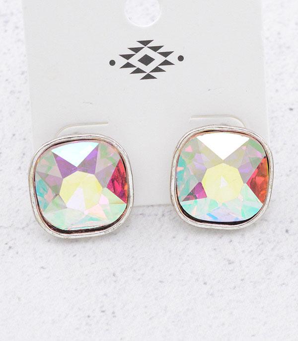 Silver on AB Stud Earrings