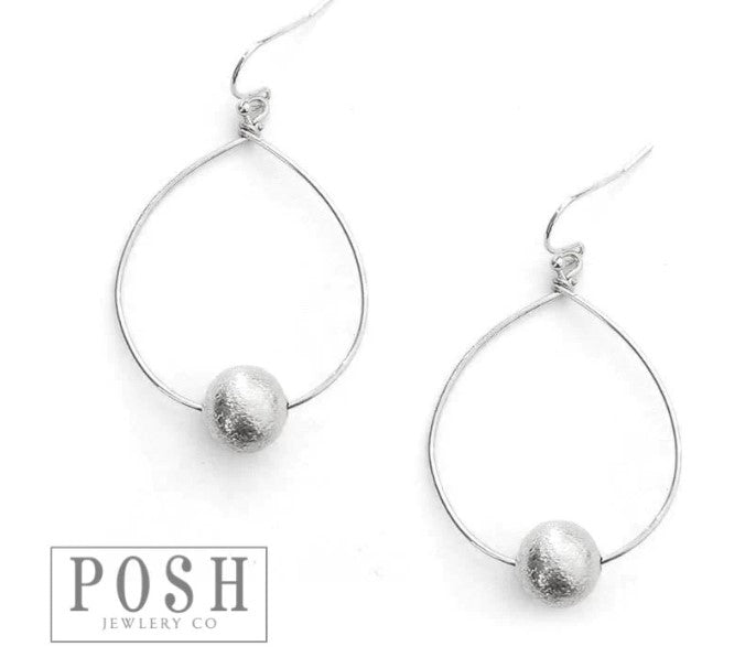 Posh 9PE158 Hand wrapped teardrop with brushed ball earring (2 colors)