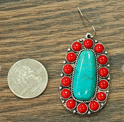 Turquoise & Red Synthetic Stone Earrings