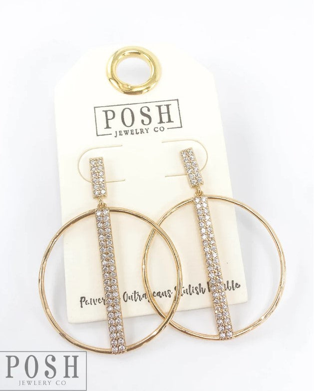 Posh 9PE236  Circle hoop with rhinestone bar and post earring