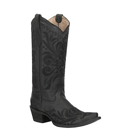 Women's Black Filigree Embroidery Cowboy Snip Toe Boots-L5433 Circle G by Corral