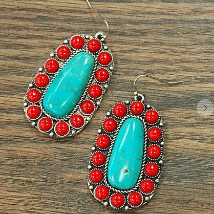 Turquoise & Red Synthetic Stone Earrings