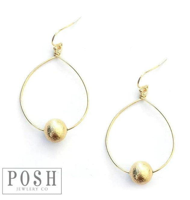 Posh 9PE158 Hand wrapped teardrop with brushed ball earring (2 colors)