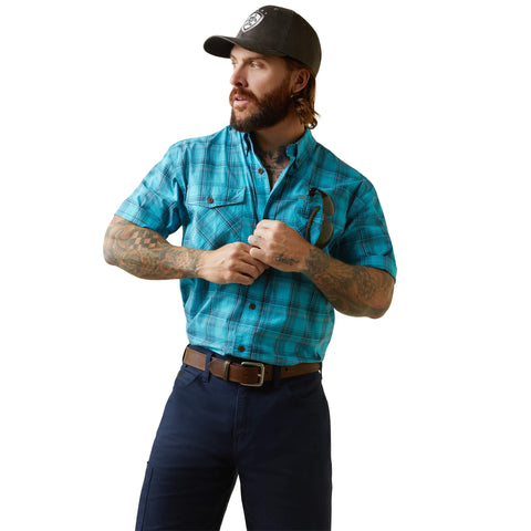 Men's Style # 10043489 Rebar Made Tough DuraStretch Work Shirt- Bachelor Button Plaid
