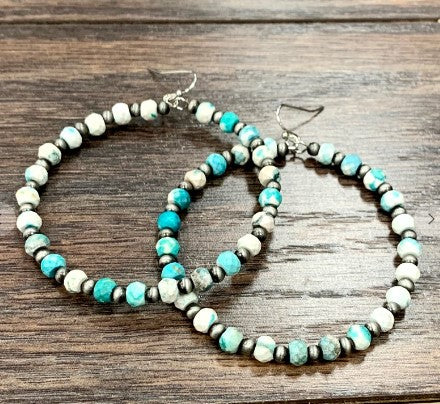 Navajo gemstone turquoise hoop earrings