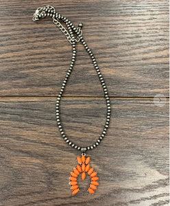 16" Long, Tiny 4mm Navajo Pearl Necklace, Squash Blossom Pendant