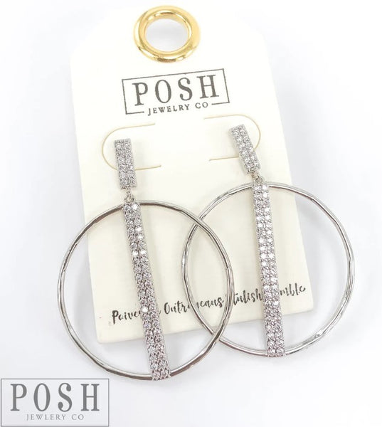 Posh 9PE236  Circle hoop with rhinestone bar and post earring