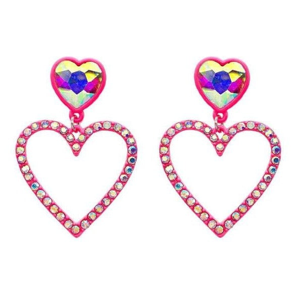 Rhinestone Heart Dangle Earrings