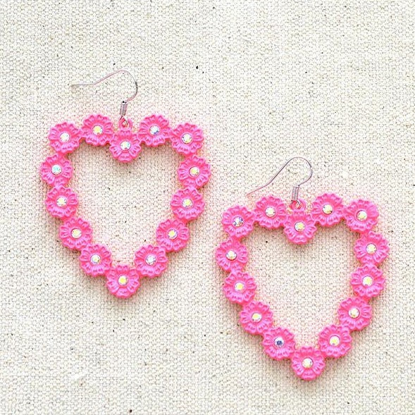 Flower Heart Rhinestone Earrings