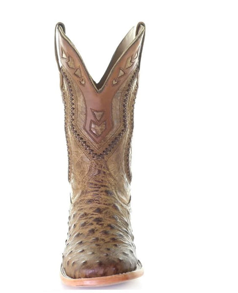 CORRAL MEN'S WOVEN OSTRICH OVERLAY WESTERN BOOTS - SQUARE TOE