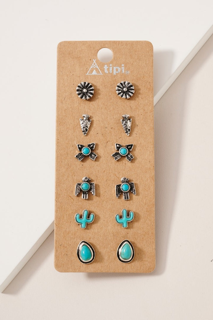 Western Cactus Stone Earrings Set