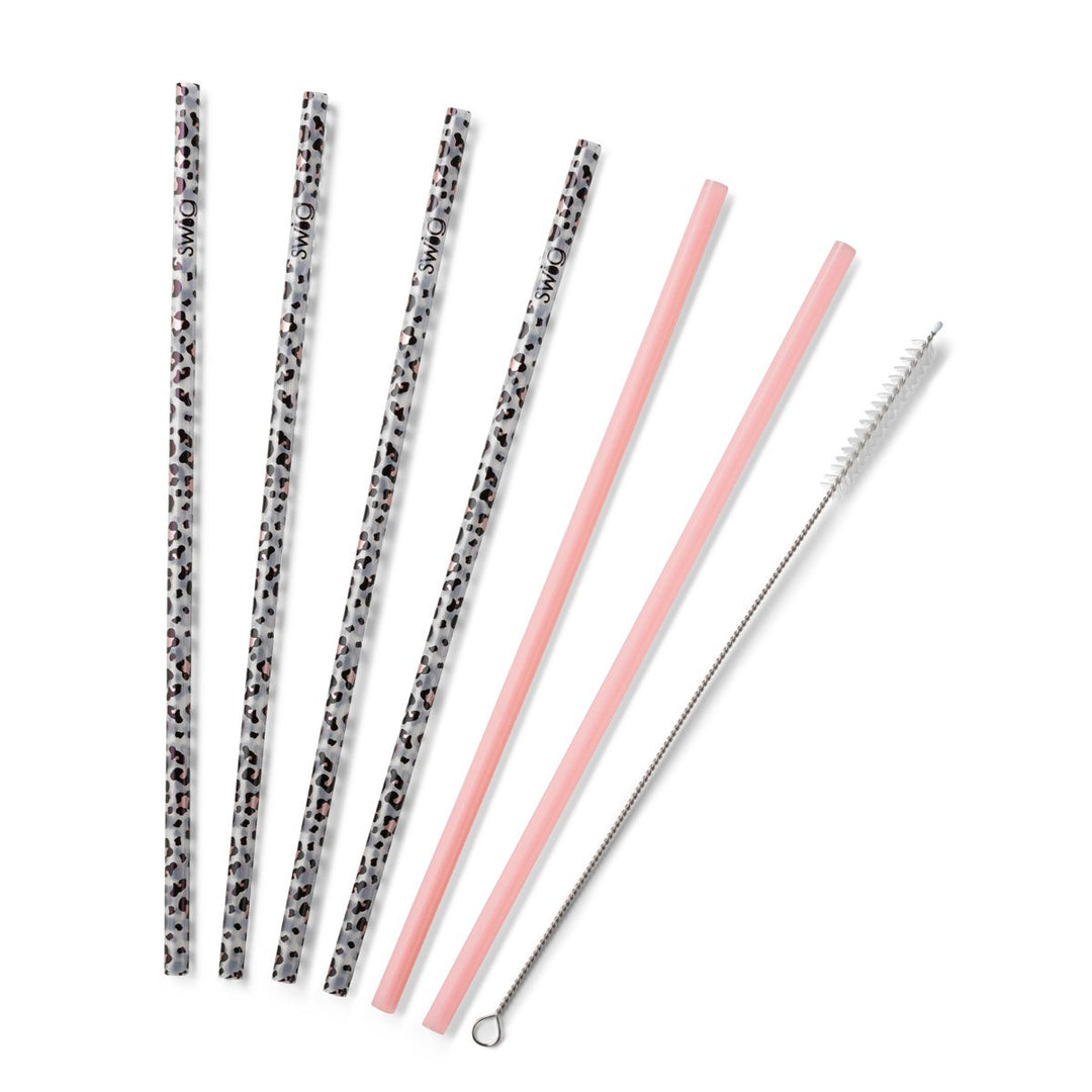 Luxy Leopard + Blush Reusable Straw Set (Tall)