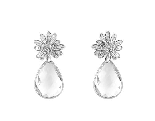 Posh 9PE153 Rhinestone flower post earring with diamond pattern clear drop