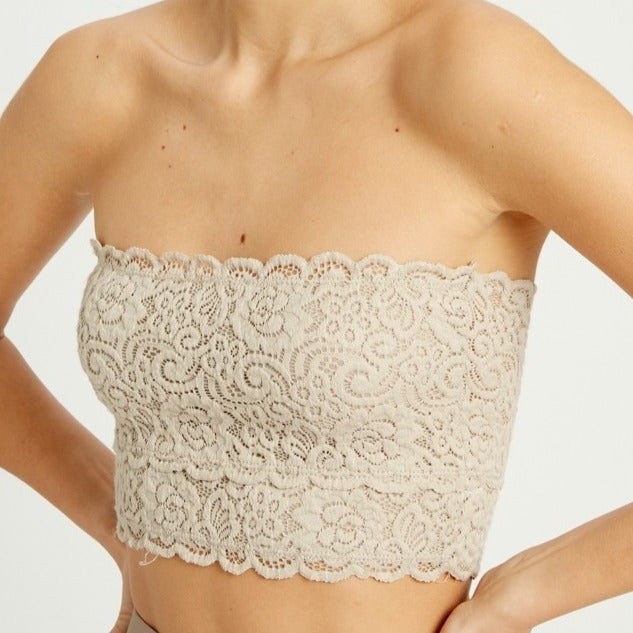 KNIT SCALLOP BANDEAU LACE BRA