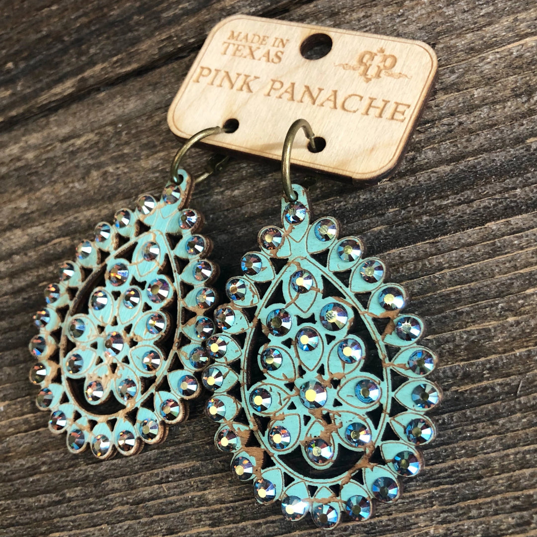 E-453TST Santa Fe Cracklewood Teardrop Earrings on Turquoise with ST Stones