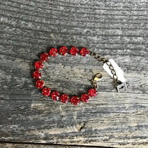B-295BR Brass Bracelet with Red Cushion Cut Crystals