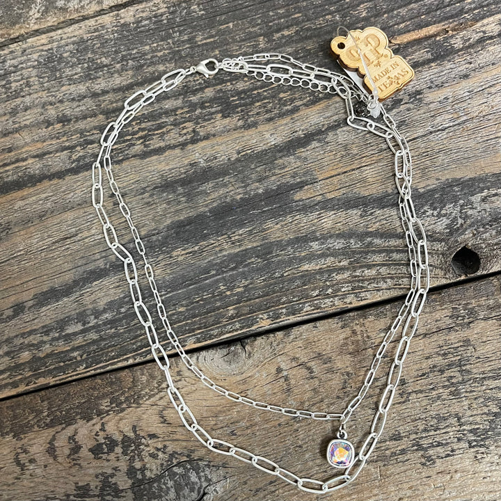 Cushion Cut Paper Clip Double Necklace