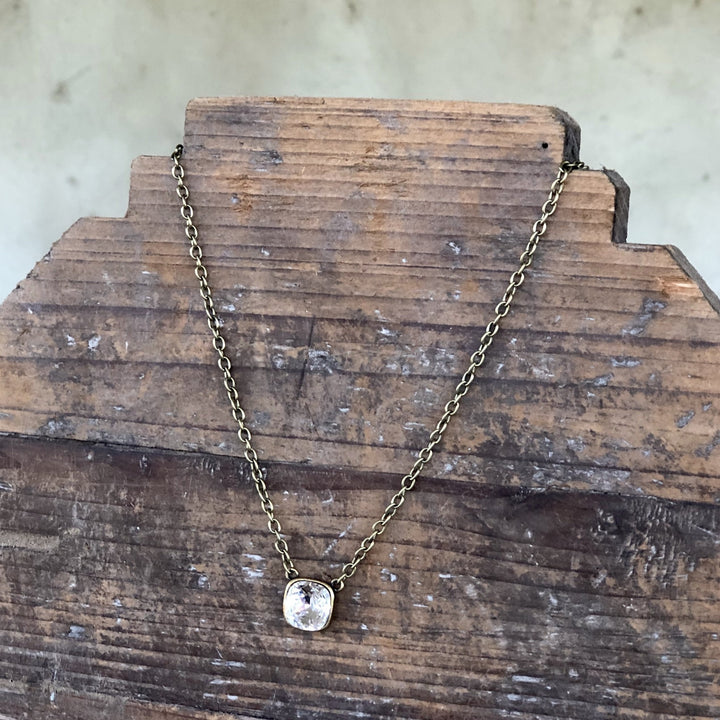 N-341BCLClear Cushion Cut Bronze Necklace