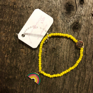 Yellow Beaded Bracelet With Rainbow Charm 18-1