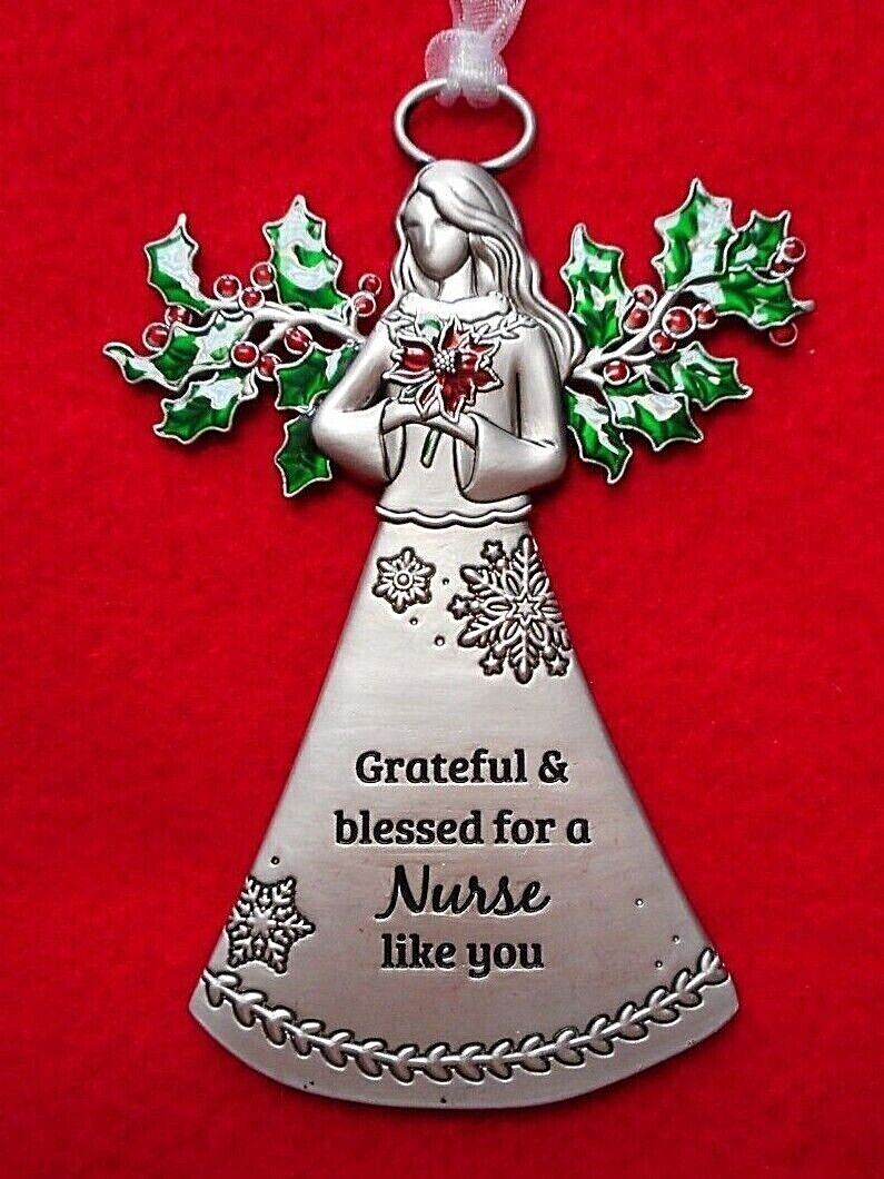 Holly Angel Ornament, "Grateful & blessed