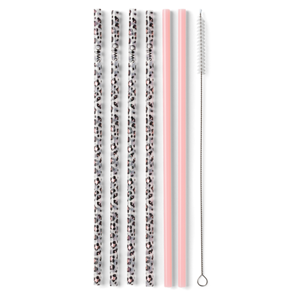 Luxy Leopard + Blush Reusable Straw Set (Tall)