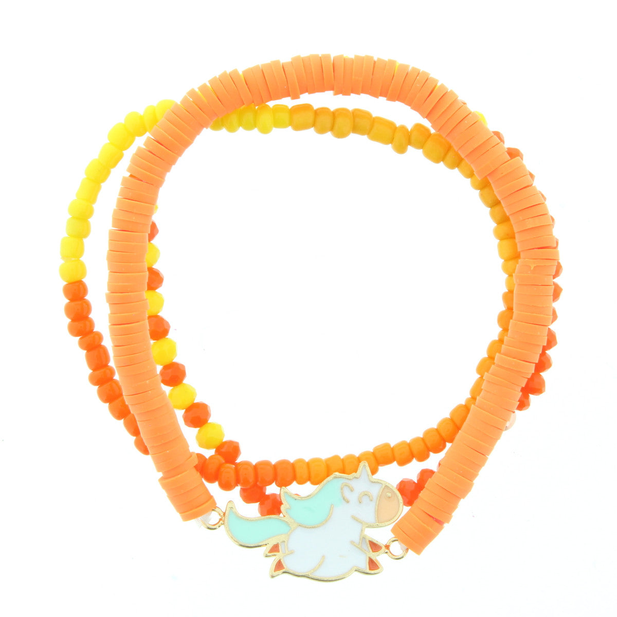 Kids 3 Strands, Tangerine and Yellow bead Unicorn Bracelet
