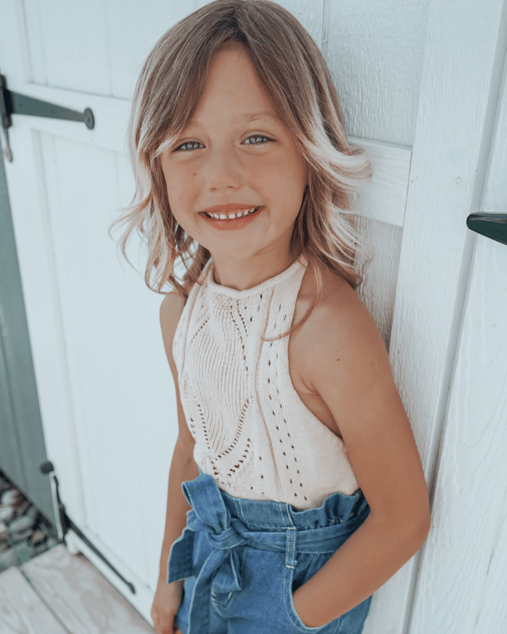 Drake Halter Romper - Vanilla Cream Crochet By Bailey Blossom